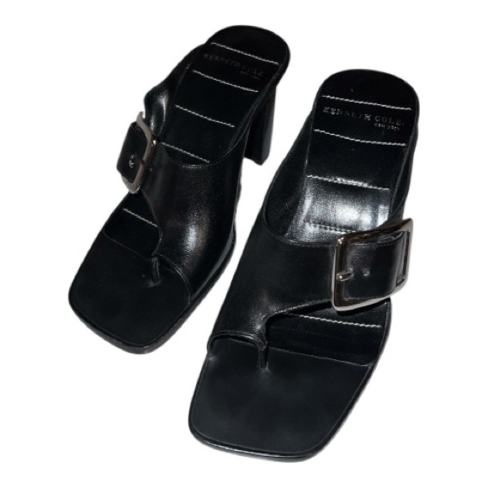 VTG Y2K Kenneth Cole Black Heel Sandals with Silver Buckle
